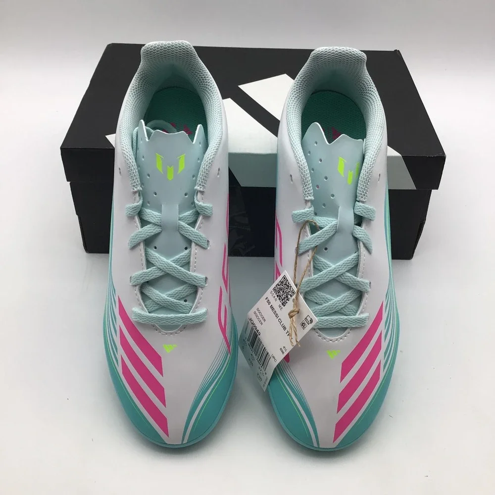Adidas F50 Messi Club TF J Kids Soccer Shoes White Pink Aqua JQ0949 Size 5 Y NEW